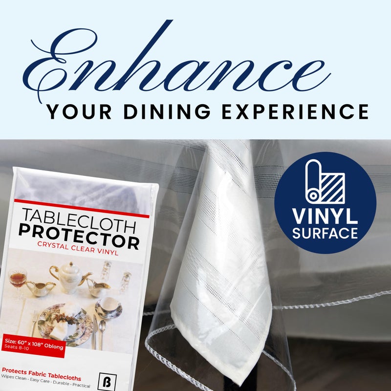 BRODER MFG. INC. Tablecloth Protector Crystal Clear Vinyl (60"x108" Oblong) | Thick, Durable Clear Table/Tablecloth Protector | Perfect for Parties, Special Occasions, Gatherings, and Everyday Use - Image 2